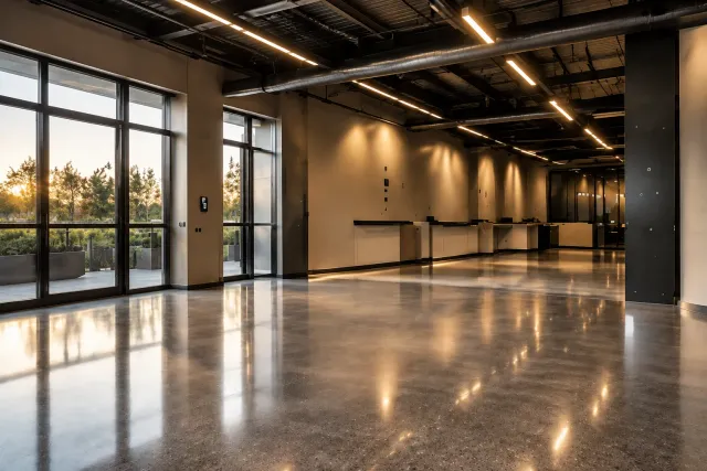 Polished concrete floor in a large commercial space